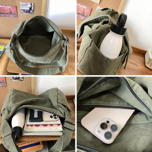 Messenger Bag for Women Men Satchel Bag Canvas Crossbody Shoulder Bag Casual Sling Bag - color: Green