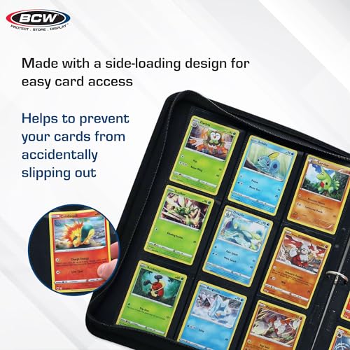 BCW Double-Sided 9-Pocket Pages Holder - 10 Black Pages | Trading Card Binder Sheets | Secure Side Loading | Ideal Card Storage and Display Solution - color: Black