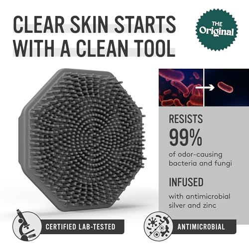 Sud Scrub® Antimicrobial Silicone Face Scrubber, 1 Pack, Gentle Face Exfoliator for Sensitive Skin, Eco Friendly Facial Cleansing Brush, Exfoliating Face Brush for Men and Women (Charcoal)