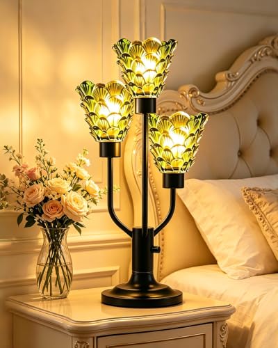 Lightdot Green Glass Mid Century Modern Table Lamp Dimmable Bulbs Included - color: 09-Black-Green-Shell