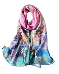 ANDANTINO 100% Silk Long Scarf-Women Large Oblong Shawls with Gift Packed - color: Pink&yellow Blossoms