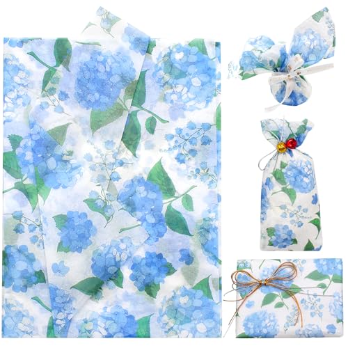 Benvo Floral Tissue Paper 20x29 Inch - 20 Sheets Decoupage Craft Paper for Gift Wrapping, Flower DIY Art Projects, Spring Wedding, Birthday & Baby Shower Decorations(Style K) - color: Blue Hydrangea