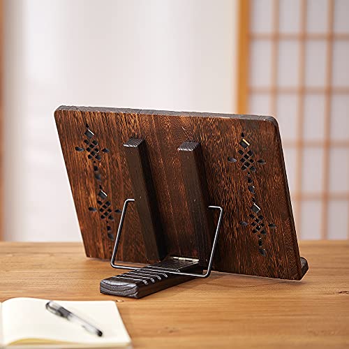 Book Stand with Page Clips, Foldable Reading Rest Holder, Portable Desk Bookrest, Cookbook/Tablet PC/Music Document Stand, Adjustable Wood Reading Frame (Chinese Knot, 11.8 x 8.7 inches) - color: Chinese Knot, size: 11.8 x 8.7 inches