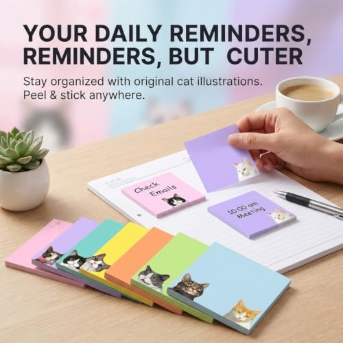 9 Pads Cute Cat Sticky Notes 3X3 Funny Post it Notes Notepads - color: Cat