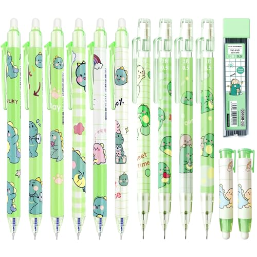 Cute Green Dinosaurs School Supplies,Kawaii Stationery Birthday Gifts,Includes Dinosaurs Erasable Gel Pens,Dinosaurs Mechanical Pencils,Lead Refills,Erasers,for Office School Supplies Women Men - style: dinosaurs