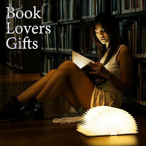 Uniwolk Book Lovers Gifts BookLamp - 5 Color Lights, 1200mah Battery, Foldable Paper Lamp as Book Decor & Accessories, Hot Foil Cover Design, Unique Gifts for Women or Friends & Christmas