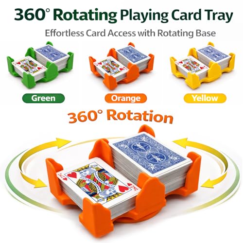 Card Holder - Revolving Card Game Holder Playing Cards Tray(4Deck-Yellow)