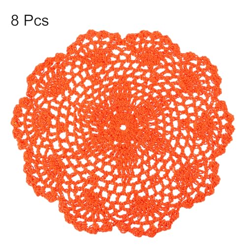 uxcell Crochet Doilies, 8Pcs 8" - Handmade Crochet Cotton Coaster, Round Lace Placemats with Floral Patterns for Wedding Party Decoration (Orange) - color: Orange