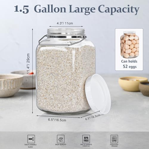 1.5 Gallon/5700 ML Glass Jar with Lid, Wide Mouth, Large Mason Jar, 2 Pack - size: 1.5 Gallon