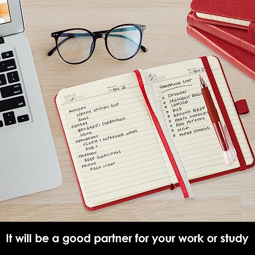 NIRMIRO Small Notebook Journal with Pen, 3 Pack, 3.7" x 5.7", A6 Pocket Lined Notebook for Women/Men Writing Work Travel, Waterproof Leather Cover Notebook, Red - color: 3 Red, size: A6