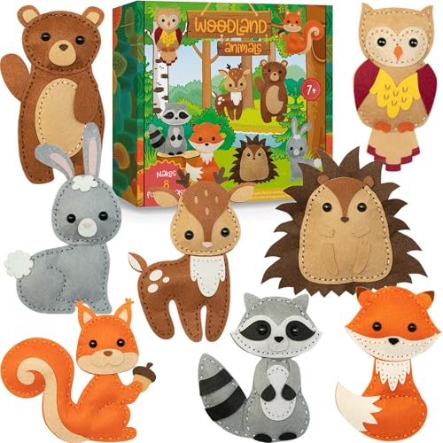 Craftorama Sewing Kit for Kids, Fun and Educational Animal Craft Set for Boys and Girls Age 7-12, Sew Your Own Felt Animals Craft Kit for Beginners, 165 Piece Set - color: Woodland Animals