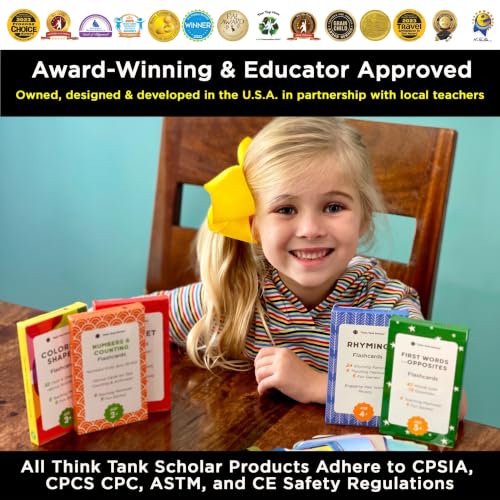 Award-Winning Flash Cards for Preschool & Kindergarten – 5-Deck Set, 180 Jumbo Cards – Learn Alphabet, Numbers, Colors, Shapes, First Words, Opposites & Rhyming – for Kids Ages 3–5
