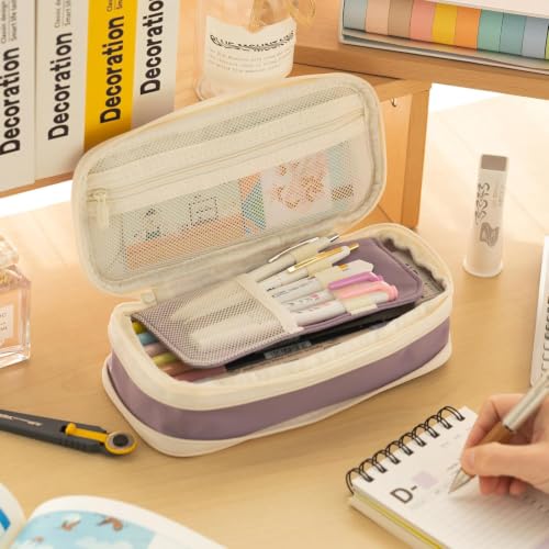 EASTHILL Big Capacity Pencil Case Large Pencil Pouch Stationery Pen Bag for Teen Girls-Purple - color: Purple