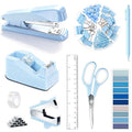 Dimonluce Blue Desk Accessories, Blue Office Supplies Accessories with Tape Dispenser, Stapler, Staple Remover, 1000 Staples, Tape, Clips Set, Ruler, Scissor, Pen - color: Blue
