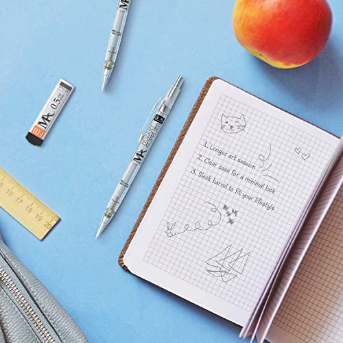MozArt Mechanical Pencil Set 4 Sizes 0.3 0.5 0.7 0.9mm HB Lead Clear - color: Clear