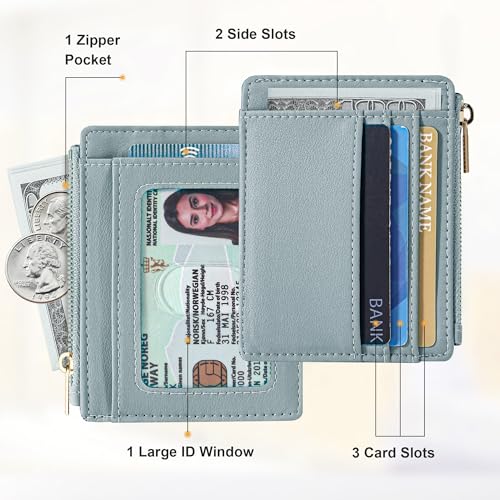 Sodsay Card Case Slim Front Pocket Wallet for Women Credit Card Holder with Keychain | Slim, Credit Card Holder, Front Pocket, with Keychain - color: Smooth Blue Classic