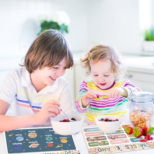 Spanish Educational Placemats Set of 6 Kid Plastic Table Mat 17×13×0.04in - style: Spanish Educational Preschool