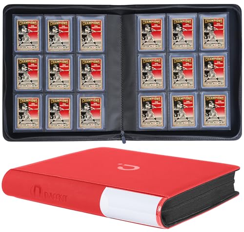 D DACCKIT Top Loader Binder, Holds 288 Cards - 9 Pocket Top Loader Binder for 3" x 4" Rigid Card Holders for Trading Cards or Sports Cards - Model C，Classic Red - color: Classic Red