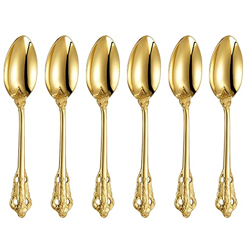 KEAWELL Luxurious 6-Piece 5.1-Inch Espresso Spoon Set (Gold) - color: Gold