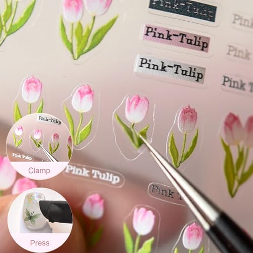 Flower Nail Stickers for Nail Art Decals Charms with Tweezers - color: Sunbeam Verse