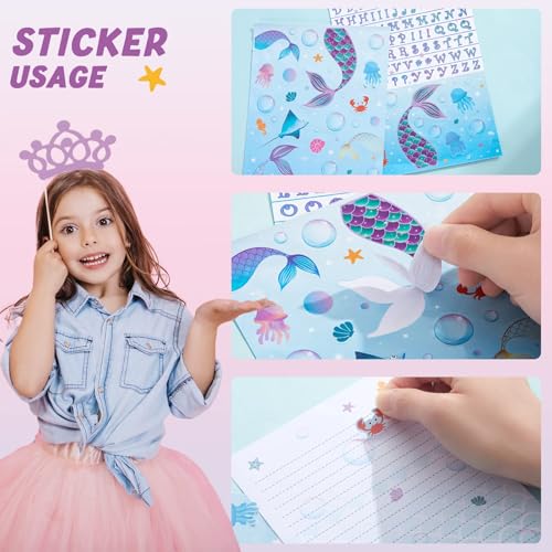 WERNNSAI 69 PCS Mermaid Kids Stationery Paper and Envelopes Set for Girls - color: Mermaid