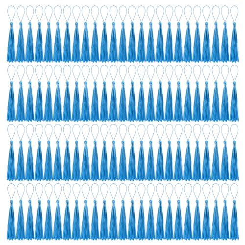 100 Pcs Bookmark Tassels Bulk Lake Blue Soft Craft Silky Handmade Mini Tassels for Jewelry Making with Loops for DIY Craft Accessory Dress Decoration - color: Lake Blue