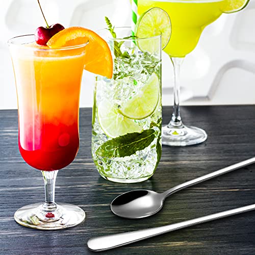 Hiware 8-Piece 9-Inch Long Handle Iced Tea Spoon, Coffee Spoon, Ice Cream Spoons, Stainless Steel Cocktail Stirring Spoons - color: Silver