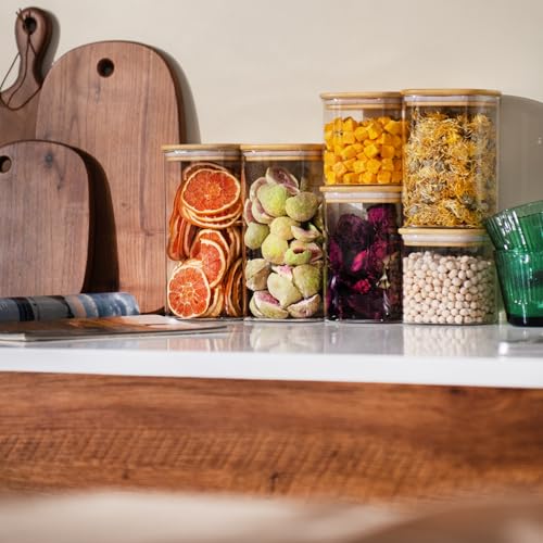 D2scrma 22oz/37oz/50oz Square Glass Storage Containers with Lids 6-Pack - size: 22oz*2/37oz*2/50oz*2