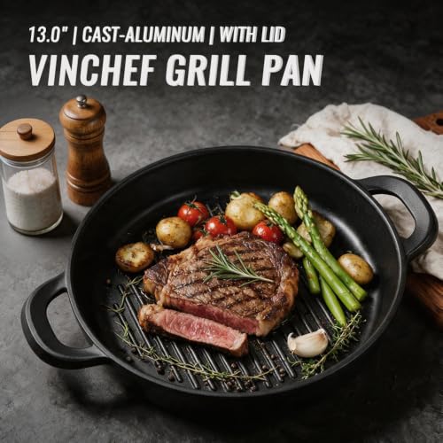 Vinchef 13in Nonstick Grill Pan with Lid
