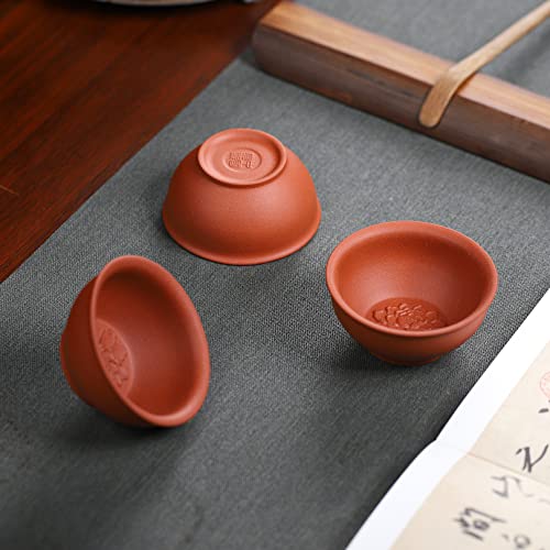 3 PCS Yixing Clay Kung Fu Teacup 2.2 Oz, Zisha Small Gongfu Tea Cups - color: Red