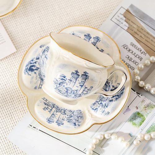 KAMMAK Tea Cups and Saucers Set of 2, 8 oz Porcelain Coffee Cups, SY001 - size: 8CZSY001