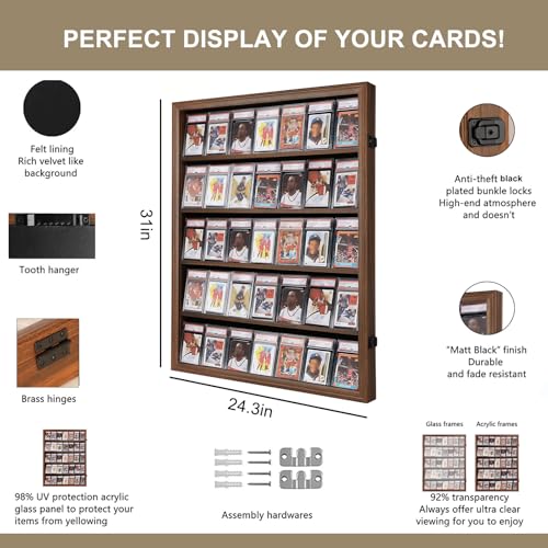 VERANI 35 Graded Sports Baseball Card Display Case Wall Mount Walnut - size: Large-Vertical-Walnut-Blacklock