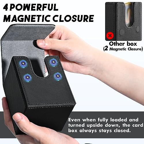 ZLCA Card Deck Box for Trading Cards, MTG YuGiOh Deck Case Holds 100+ Single Sleeved Cards, PU Leather Magnetic Card Storage Box Fits for TCG CCG Magic Game Cards (Black) - color: A1-Black, size: B-Vertical