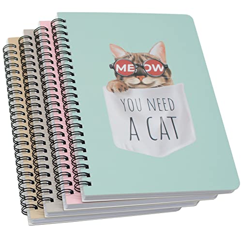 Yansanido Spiral Notebook, 4 Pcs A5 Thick Cat Design Hardcover 8mm Ruled 4 Color 80 Sheets -160 Pages Journals for Study and Notes (Cat) - style: Cat