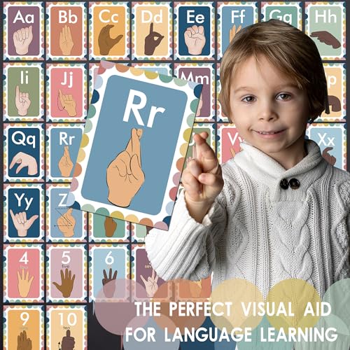 YIYDONG 36 Pieces ASL Alphabet Line Bulletin Board Set ABC Number Sign Language Flash Cards Wall Decorations for Pre-School Kindergarten Elementary Classroom Nursery Homeschool (Bohemia) - color: Bohemia