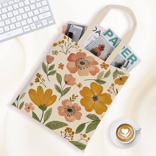 Louise Maelys Floral Canvas Tote Bag For Women with Inner Zipper Pocket - style: Vintage Flower