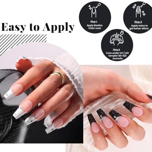 Beetles Black and White Gel Polish, 4Pcs Gel Polish Kit - color: 0-0-Black White Colors