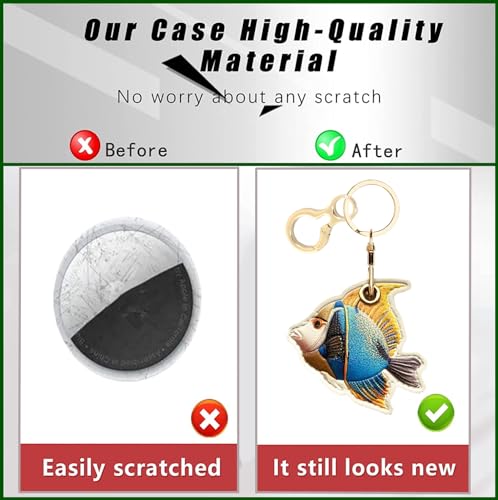 BORKUANA PU Leather Keychain holder Protective Case Compatible with AirTag - color: Fish 6