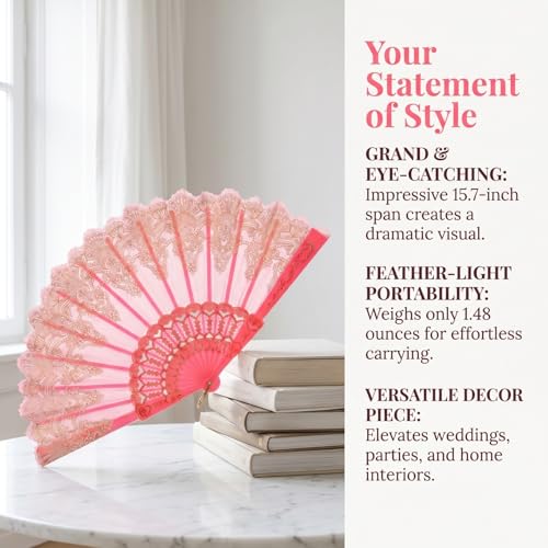 Chinese Style Folding Fan For Weddings And Festivals Foldable Fan Portable Decoration Festival Performance Stage Props Decoration (pink) - color: Pink