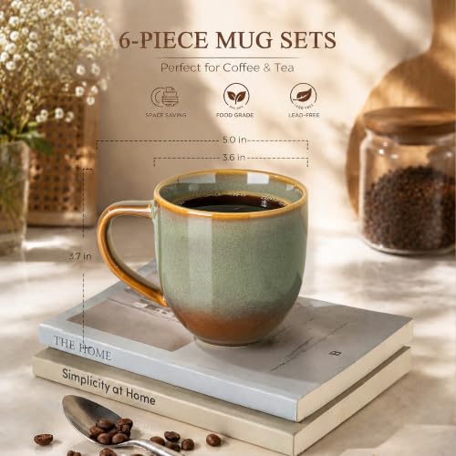 theterra Ceramic Coffee Mugs Set of 6, 12 oz Coffee Cups with Handle - color: Sage Umber, size: 12 OZ (Set of 6)