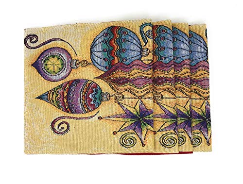 DaDa Bedding Bohemian Ornaments Tapestry Placemats - Set of 4 Festive Christmas Holiday Turkish Star Lights Lanterns - Needle Stitched Cotton Linen Woven Kitchen Dining Table Mats - 13” x 19” (14916) - color: Bohemian Ornaments