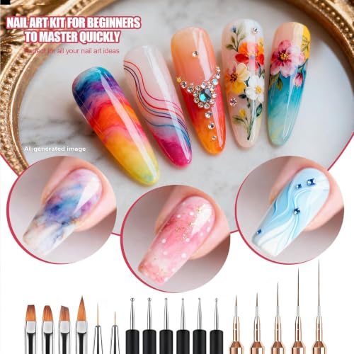 Artdone Nail Striping Tape Lines Kit With Nail Art Pens Liner Brushes
