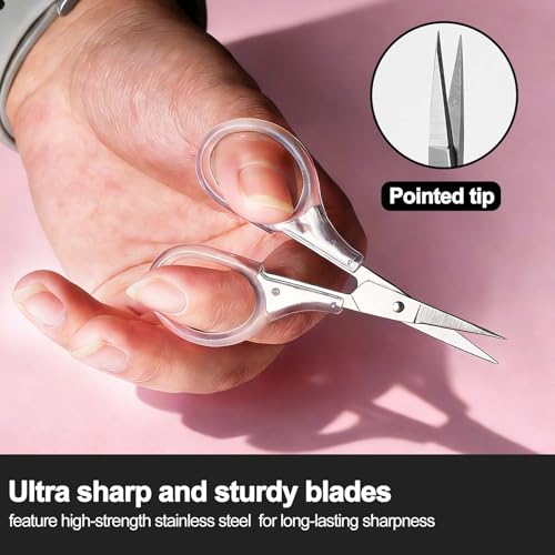 SCAIKTIG Small Craft Scissors, 3" Tiny Travel Scissors Tsa Compliant with Cover, Sharp Scissors all Purpose, Straight Fine Tips Mini Sewing Scissors Set, Precision Detail Paper Cutting, Transparent - color: Transparent Handle