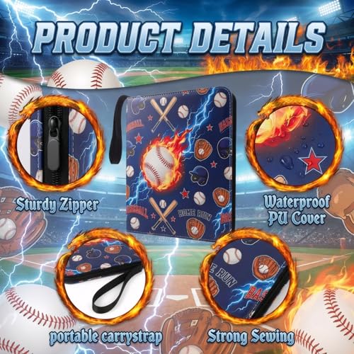 Card Binder 9 Pocket, Blue Baseball, 900 Cards, PU Leather - color: Blue Baseball