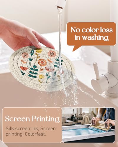 Absorbent Cup Coasters Set of 6 with Holder, Plants - color: Plants