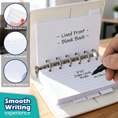 Olivo 3x5 Lined Index Cards with Ring Binder Holder and Dividers, Blue - color: Blue