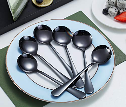 Kyraton 6-Piece Stainless Steel Round Spoons - Black Titanium Plated, Dishwasher Safe - color: 3. 6 pieces black