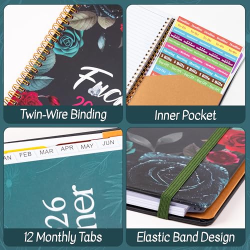 Xqumoi 2026 A4 Planner - Fuck Off 2026 Weekly and Monthly Planner Dark Romance Writing Notebooks, Jan. 2026 - Dec. 2026, Hardcover Calendar with Tabs Stickers Back Pocket Twin-Wire Binding - color: Red and Green 2026, size: A4