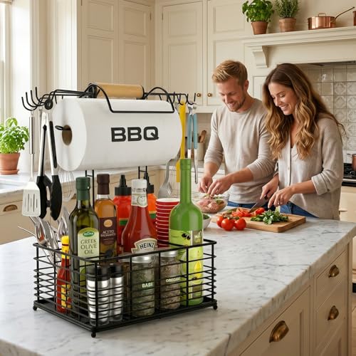 Grill Caddy, BBQ Caddy for Outdoor Grill with Windproof Paper Towel Holder