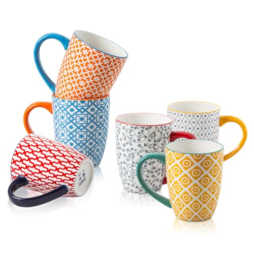 16 Oz Ceramic Coffee Mugs Set of 6 - color: Assorted Colors, size: 16 oz